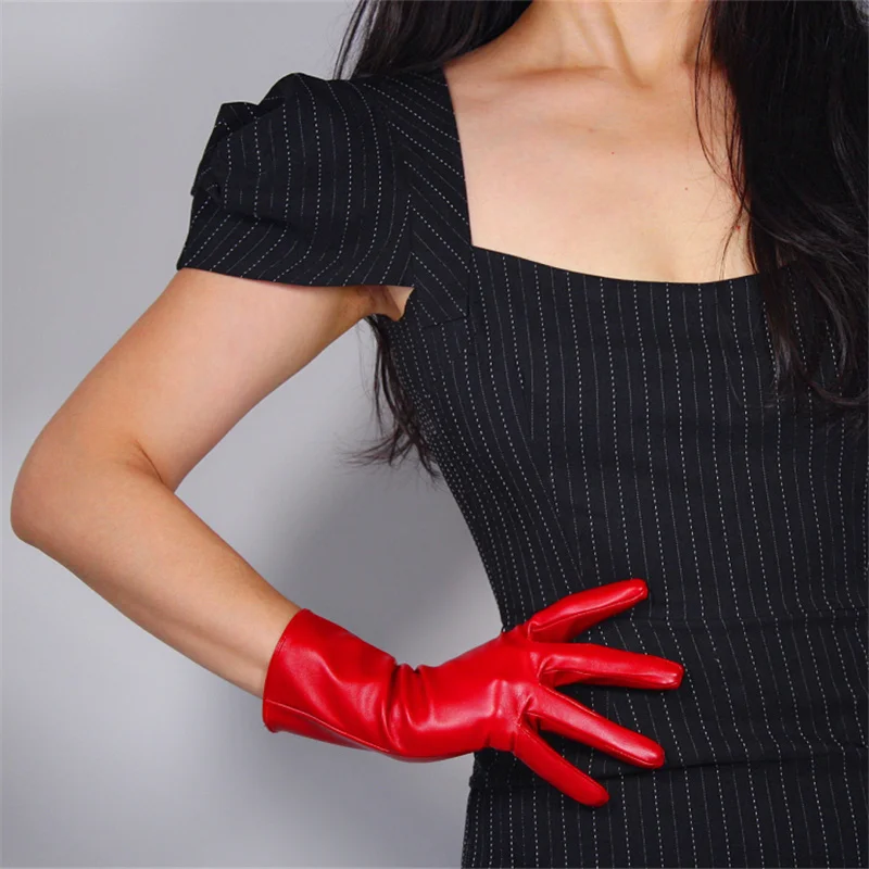 50 см модные длинные кожаные перчатки для женщин выше из искусственной овчины PU перчатки 3-PUDH50