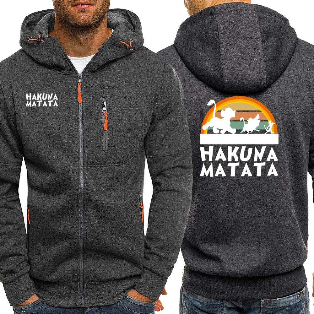 HAKUNA MATATA одежда в уличном стиле с принтом из мультфильмов осень Король Лев Мужская толстовка с длинным рукавом повседневное пальто с капюшоном куртки на молнии Спортивная одежда
