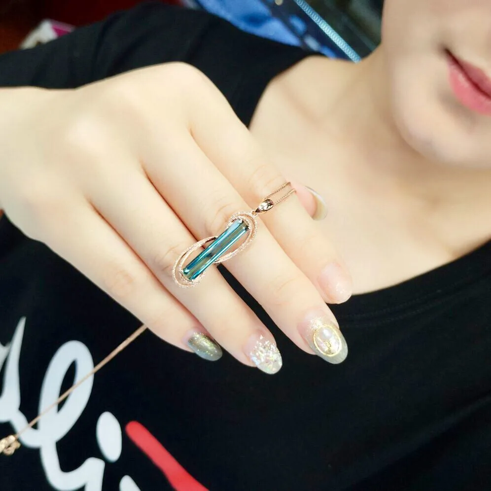 Настоящие хорошие драгоценности 18 K Природный зеленый турмалин 3.7ct Бразилия происхождения бриллианты драгоценный камень, Бриллиант Женские Подвески Ожерелья