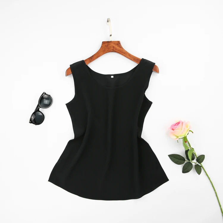 black Женская майка из чистого шелка, блузка, рубашка, жилет без рукавов, L, XL, 2XL, JN006 - Цвет: black