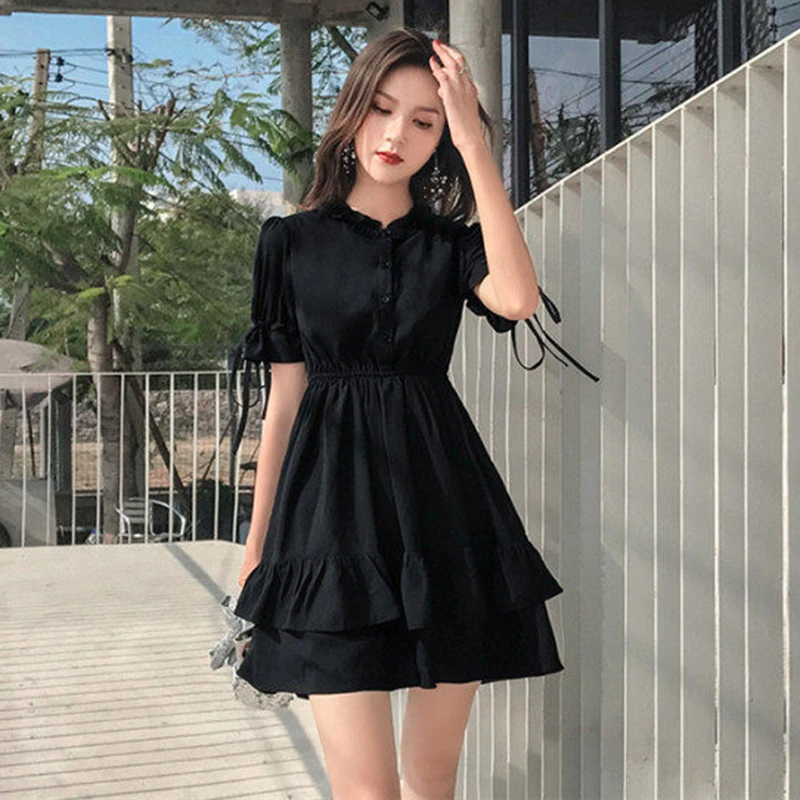 black short dress with sleeves