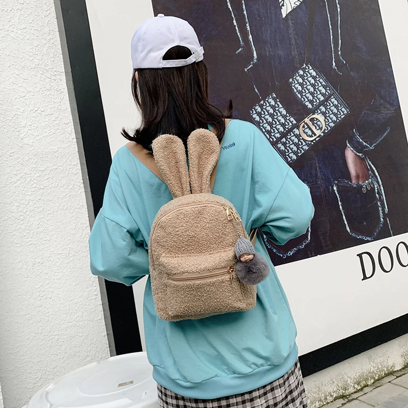Rabbit Ears Plush Women Backpack 3D Cartoon Animal Shoulders Bag Mini Girl Backpacks Cute Kid Bag NEW Winter Bags For Women 2020