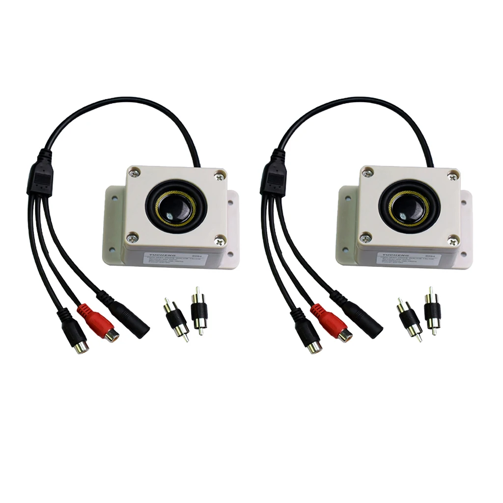2 Pieces Waterproof Speaker with Mic, for Monitoring Camera, with Audio in/out & DC Input Port & 2x Male to Male Adapter