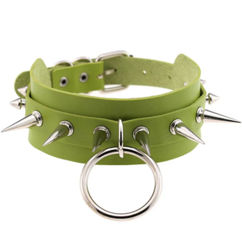 XL8166-4 Big O-Round Punk Rock Gothic Chokers Women Men Leather Silver Spike Rivet Stud Collar Choker Necklace Statement Jewelry fashion - Окраска металла: XL8166-4