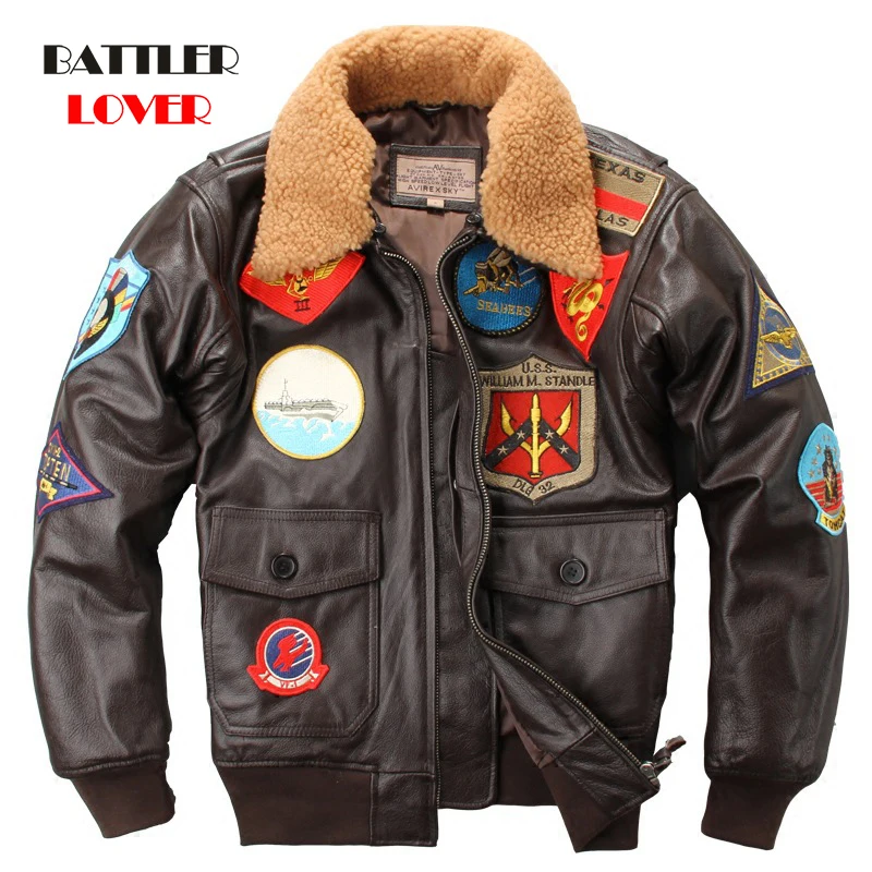 Мужская куртка пилот из 100% натуральной коровьей кожи A2 Куртка Tom Cruise Top Gun воловьей