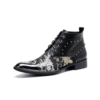 

Origional New Martin Boots High Top Tooling Boots Zapatos Cow Leather Pointed Toe Ankle Genuine Leather Full Grain Leather Zip