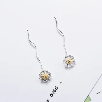 

OBEAR Siver Plated Plant Gold Color Daisy Drop Earrings Fashion Dangle Ear For Women Fine Jewelry Gift