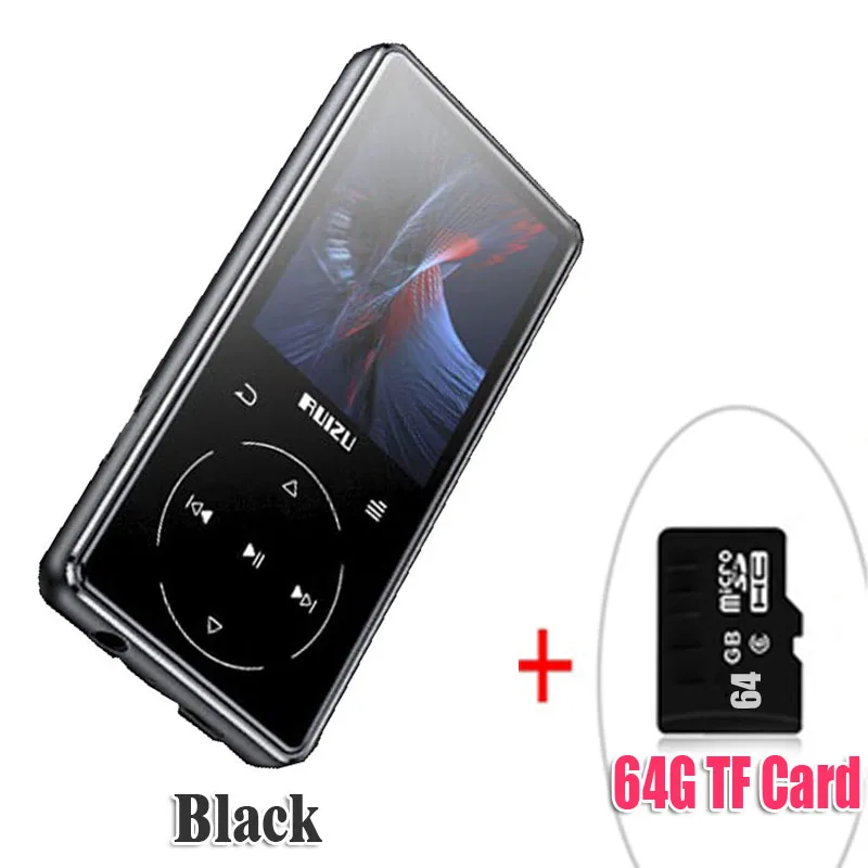 Спортивный MP3-плеер ruidu D16 с Bluetooth, 8 ГБ, экран 2,4 дюйма, FM, запись, электронная книга, часы, шагомер, Встроенные динамики - Цвет: BlackWith64gbTFCard