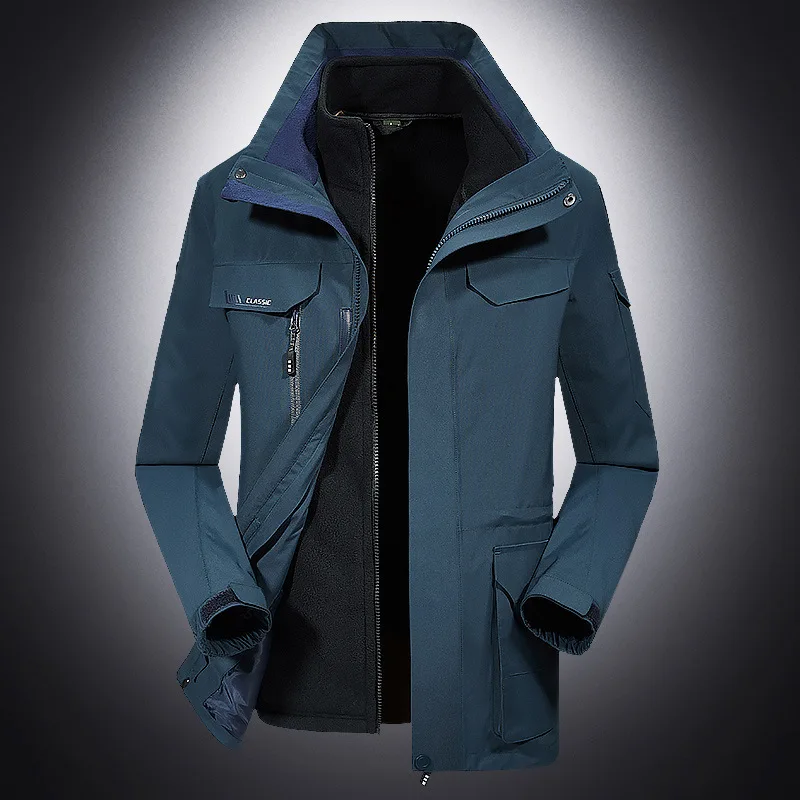 Зимний мужской и женский наружный плащ-куртка, деконструируемый комплект из двух предметов, флисовый альпинистский лыжный костюм - Цвет: Men s Navy Blue