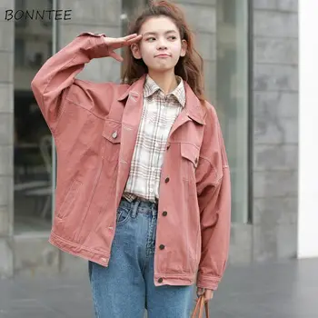 

Jackets Women Leisure Single Breasted Korean Style High Quality Pockets Trendy Womens Solid Denim Students Female All-match 2020
