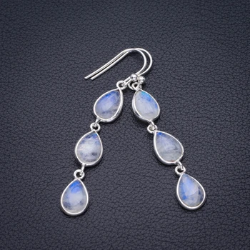 

Natural Rainbow Moonstone Handmade 925 Sterling Silver Earrings 2" D3303