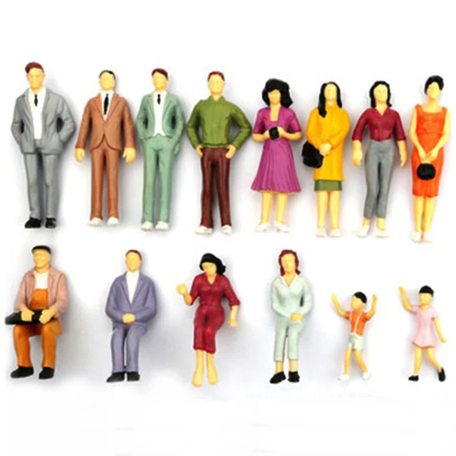 100Pcs People Figures ABS Material Model Building Passengers Train Scenery DIY Character Dollhouse Decorations Mixed Color Pose 1