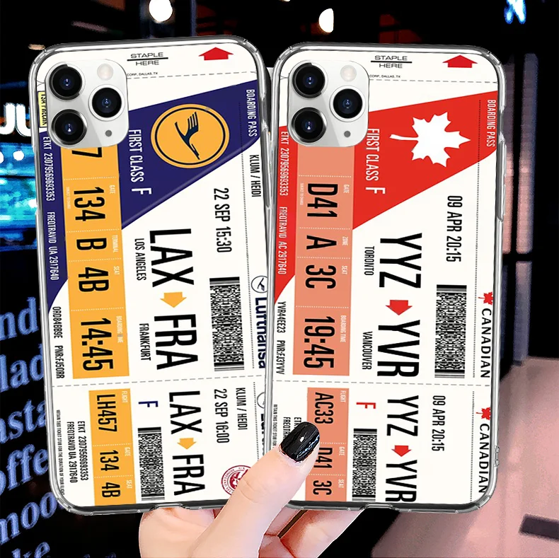 World Airlines Frankfurt boarding pass ticket Soft case for iPhone 11 Pro Max SE2020 Xr XS 6 7 8Plus Flight Ticket Letter Cover | Мобильные