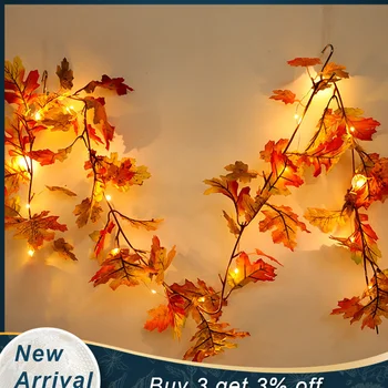 

1.5M-1.8M LED Strip Lighted Fall Autumn Pumpkin Maple Leaves Garland Thanksgiving For Festival Tree Wedding Home Deco