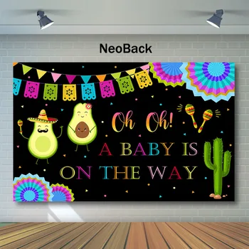 

NeoBack Mexican Baby Shower Backdrop Colorful Paper flower Avocado Photography Backdrops Cactus Flag Baby Shower Photo Backgroun