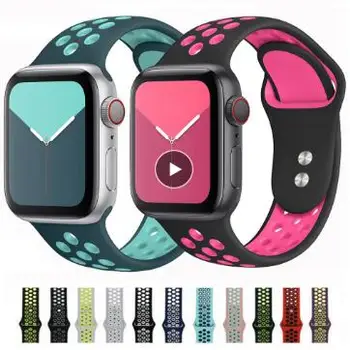 

Soft Silicone Sport Band for Apple Watch band 5 4 3 Rubber Watch Strap 38MM 40MM 44MM for FT30 IWo12 FT50 Q99 T500 W58 X6 W26 X7