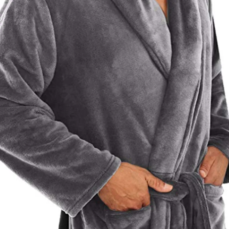 New Hot Mens Winter Warm Plush Lengthened Shawl Bathrobe Home Shower Clothes Long Robe Coat YAA99