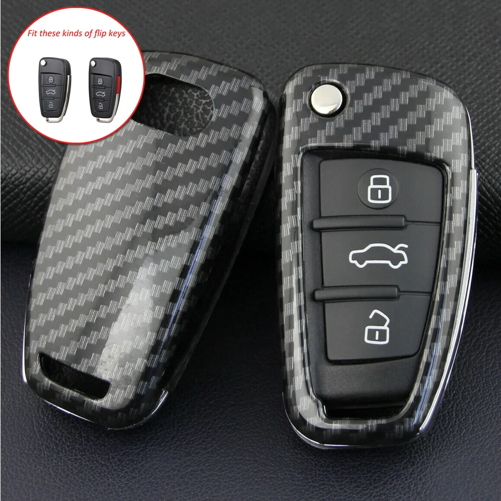 

Car Key Case Shell Cover For A1 A3 S3 Q3 Q7 TT Carbon Fiber Style Hard Flip Tags