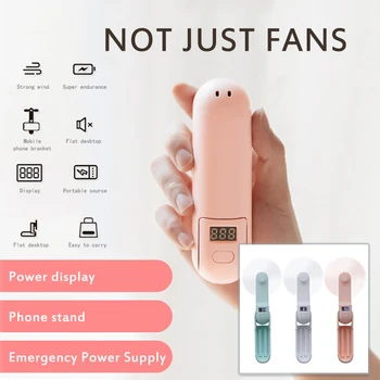 

USB Charging Multifunctional Small Portable Folding Fan Desk Handheld Digital Display Power Fan Stand For Mobile Phone Holder