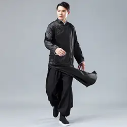 Оригинальный новый стиль, сатиновый длинный свитер, мужской костюм в китайском стиле, длинный халат, одежда в китайском стиле