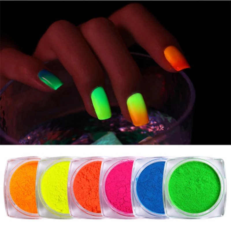 Zziell 1 Box / Set Of Nail Polish Glitter Powder Fluorescent Neon Light Luminous Glowing Decorative glitter Art Natural Dry | Красота и