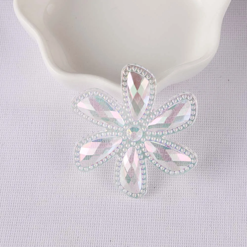 

BOLIAO 5Pcs 46mm Transparent Big Flower Shape AB Color Acryl Flat Back Glue on Bags/Wedding Dress Decoration Craft DIY R276
