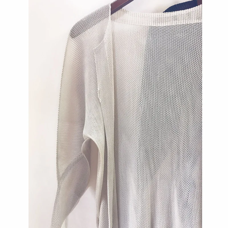 Miyake folds PP series bat long sleeves one button coat mesh cardigan free shipping