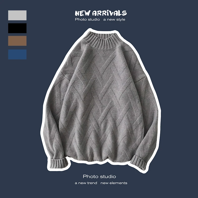 Winter Thick High Collar Sweater Men Warm Fashion Solid Color Casual Knit Sweter Clothes Man Wild Loose Long Sleeve Pullover Men Winter Thick High Collar Sweater Men Warm Fashion Solid Color Casual Knit Sweter Clothes Man Wild Loose Long Sleeve Pullover Men