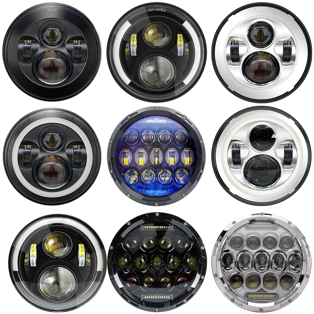 

Pair For Jeep Wrangler JK TJ CJ 7INCH LED Headlight 7" Car Headlamp With High/Low Beam Motor Lamp VAZ 2121 Lada Niva 4x4