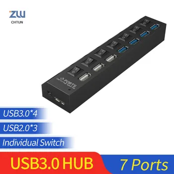 

USB 3.0 Hub multi USB2.0 Splitter High Speed 5Gbps USB Adapter 7 Ports With on/off Individual Switch For PC Computer Accessories
