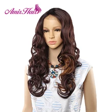 Амир Длинные надувные вьющиеся волосы на кружеве парик синтетические волосы для черный для женщин черный красный коричневый Омбре парики Косплей средняя часть