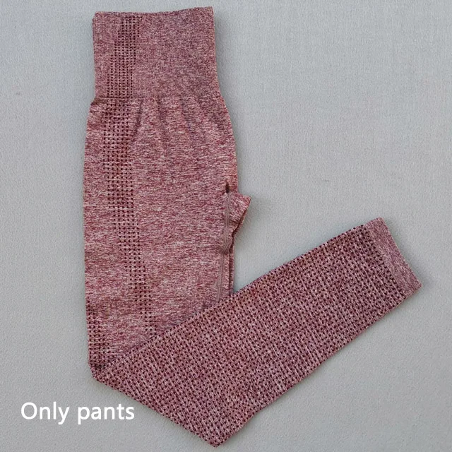 Wine red pants Женский бесшовный комплект для йоги, тренировочная одежда для спортзала, укороченный Топ с длинным рукавом+ Бесшовные Леггинсы с высокой талией, спортивный костюм из 2 предметов - Цвет: Wine red pants