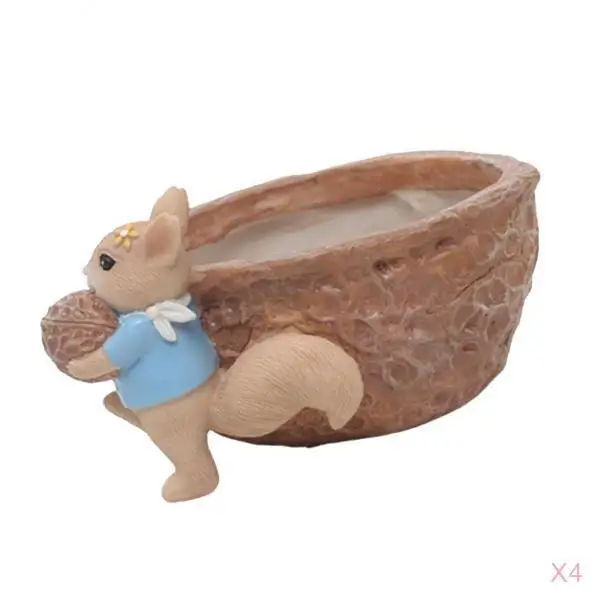 Set of 4 Walnut Squirrel Succulent Plant Pot, Cactus Plant Pot, Flower Pot, Perfect for Home Decoration and Gift Idea