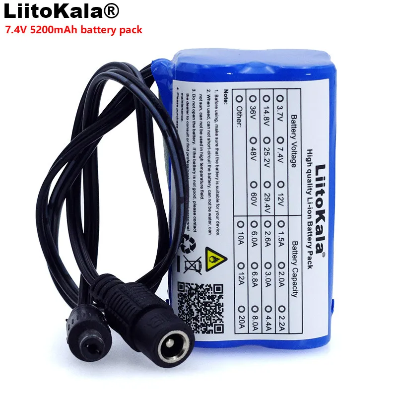 

LiitoKala Protect 7.4 V 5200 mAh 8.4 V 18650 Li-lon Battery bike lights Head lamp special battery pack DC 5.5*2.1mm