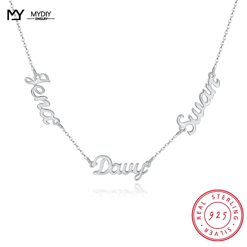 925 Silver Custom Three Name Necklace Personalized Name Nameplate Charm Necklaces Girlfriends Pendant Gift for Family Jewelry minimalist three letter stud earrings daily custom monogram earrings bridesmaid gift for her personalized custom jewelry