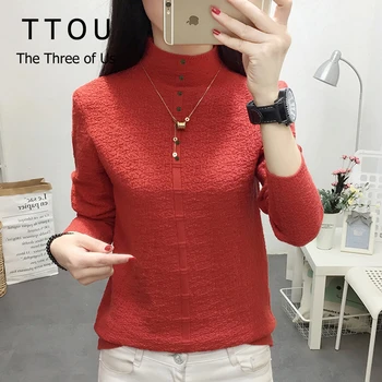 

TTOU Turtleneck Bodycon Sweaters Women Solid Basic Pullovers Slim Fit Street Knitwear 2019 Knitted Button Pull Femme Jumper