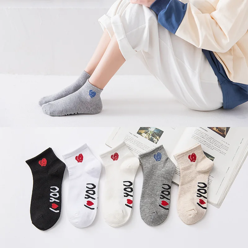

New Love Fashion Women Socks Cotton Color Letters Harajuku Cool Kawaii Funny Soft Loose Happy Gift Cute Casual Girls Short Socks