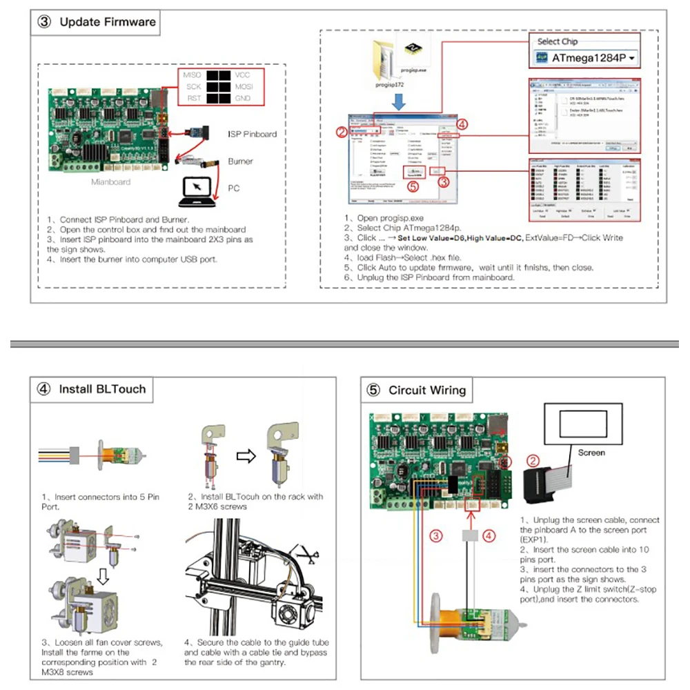 Bl-toque da Impressora de Nivelamento Pacote de Atualização Placa de Controle Acessórios Automático 1284p Motherboard Criatividade Ender-3 3d Cr-10 14 de Nivelamento Automático Pacote de Atualização 1284p