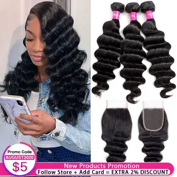 

Lace Closure With Bundles Malaysian Hair Loose Deep Wave Bundles with Closure Non Remy Weaves Human Hair 3 Bundles With Closure