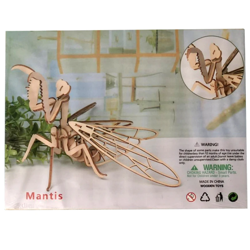 Baby toys Montessori teaching aids 3D puzzle DIY puzzle board wooden puzzle insect animal handmade education assembled toy gift