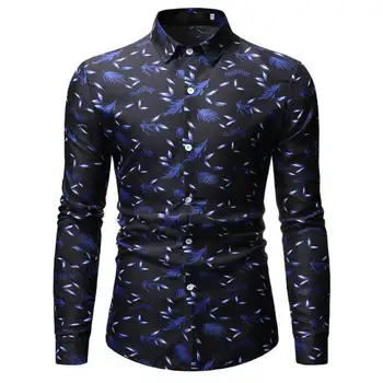 

2020 New Autumn New Long Sleeve Flowers Shirts Casual Plus Size 3XL Button Down Social Hawaiian Floral Shirt Mens Clothes