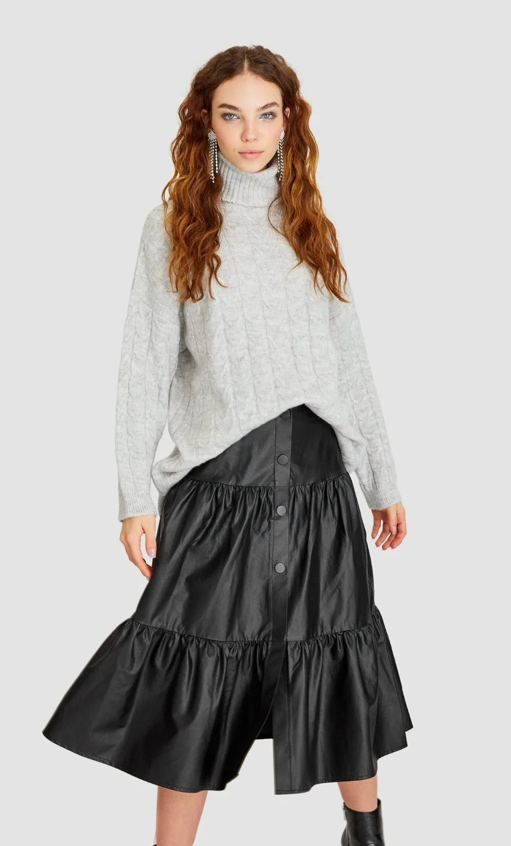 Linjiashop, Черная Женская юбка, искусственная кожа, повседневная, Осень-зима, свободная, размера плюс, элегантная, Женская юбка, низ, для женщин,, весна, Новинка