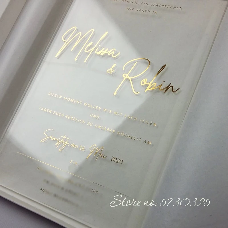 Luxury Gold Foiling Acrylic Wedding Invitations with Box Marriage Cards Popular Invitation Cards