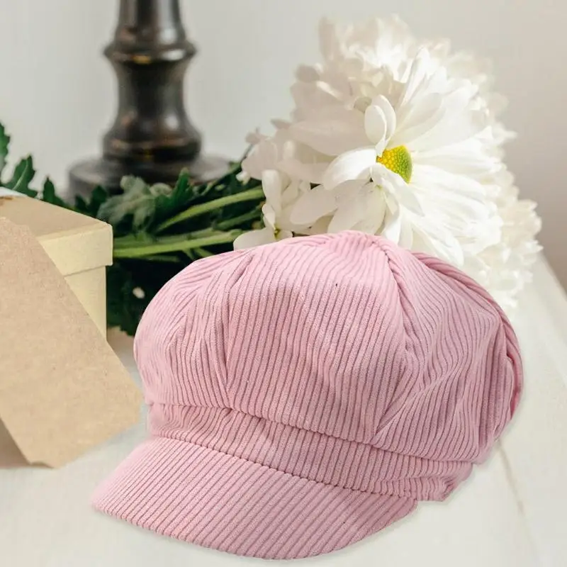Korean Corduroy Octagonal Hats Autumn Winter Women Solid Retro Painter Caps