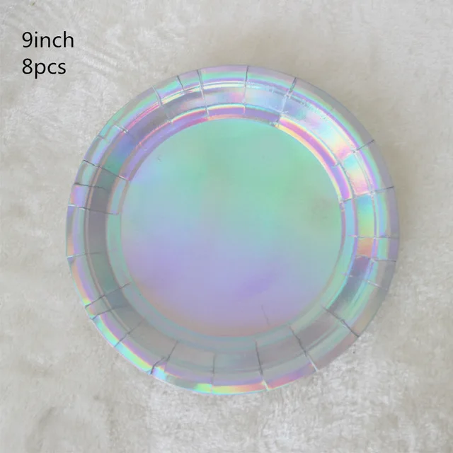 8Pcs Rainbow Sparkle Shell Paper Plates Party Dish Tableware 9 Mermaid Theme Festival For Birthday party Supplies Colorful silver (6)