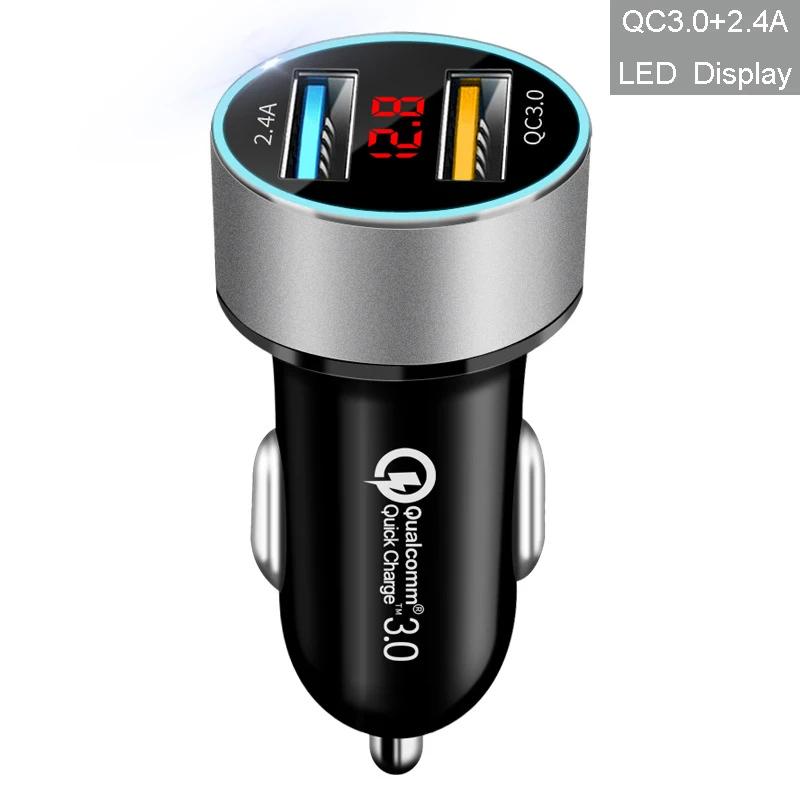 3.1A Dual USB Car Charger Quick Charge for Xiaomi Samsung iPhone 11 Tablet With LED Display Universal Mobile Phone Car-Charger - Название цвета: Silver-QC3.0