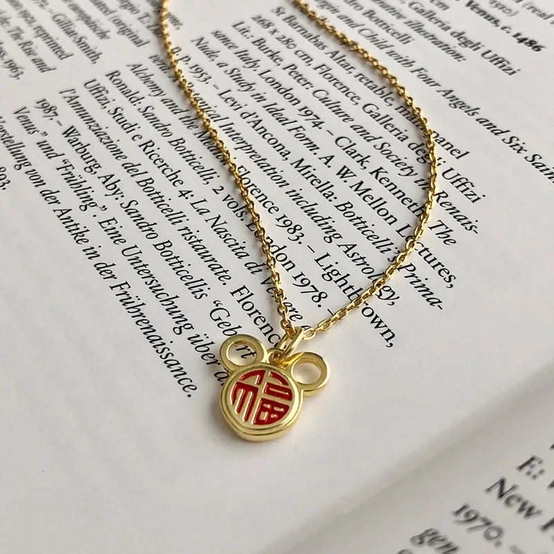 

Far Vatican S925 Fine Silver Mouse Pendant Women's Necklace Korean-style Fashion Cute Fu Character Small Fortune Mouse Necklace