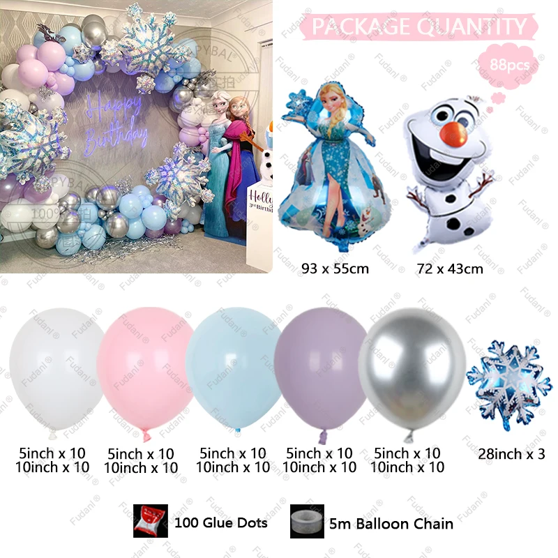 88pcs Disney Frozen Theme Balloons Garland Arch Kit Olaf Elsa Princess  palloncini in alluminio Snowflake Birthday Party Decors - AliExpress