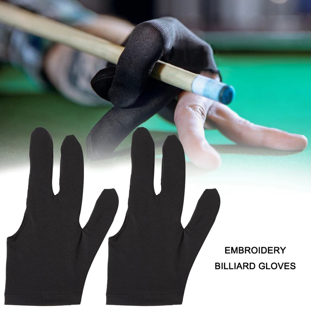 JT_ 2x Black Spandex Snooker Billiard Cue Gloves Pool Left Hand Three Finger H 