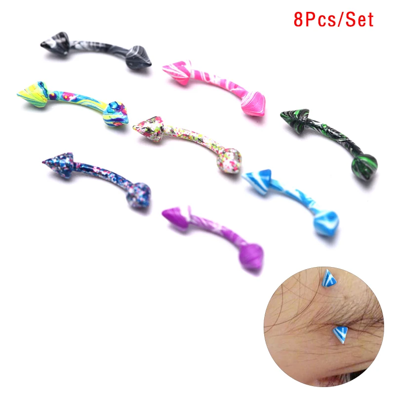 8PC Body Piercing Stainless Steel  Tongue Lip Eyebrow Nose Stud Belly Ring Navel Button Barbell For Woman Man Jewelry